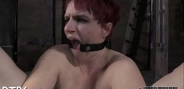  Gagged beauty&039;s twat is being fucked viciously by hard rod